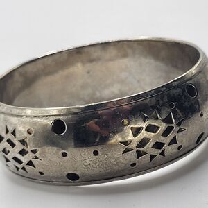Chunky Silver Bangle Diamond Cut outs Made in India 1 in wide